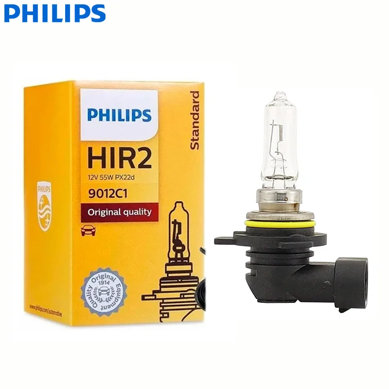קנו פנסים ואורות לרכב  Philips 9012 HIR2 12V 55W PX22d Standard Auto  Headlight Halogen DRL Car Original Lamp ECE Approve 9012C1, 1X