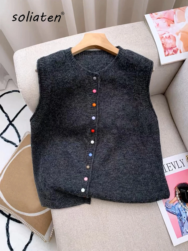 Autumn New Women Cardigan Korean Elegant Knitted Sleeveless Female Casual Sweater Tanks Fashion New Slim Ladies Casual Top C-112-animated-img