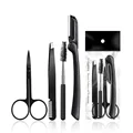 Black Eyebrow Trimming Scissors Stainless Steel Tweezers Eyebrow Scraping Eyebrow Comb Razor Eyebrow Clip Makeup Tools Sets preview-4