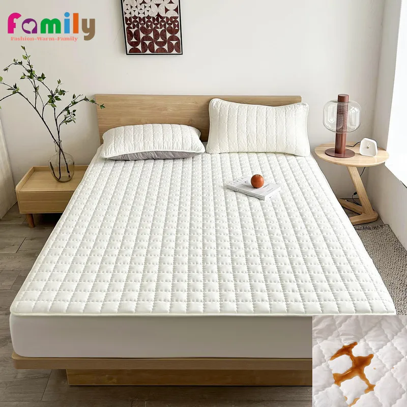 100% Waterproof Mattress Protector Elastic Fitted Sheet Bedspread Mattress Cover Dust Cover Soft Hotel Household Queen King Size-animated-img