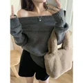 Sexywhite Elegant Off-The-Shoulder Knitted Sweater Base Layer Top For Women Slimming Inner Wear Outer Wear Chinese Landscape Pat preview-3