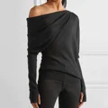 Gymystars Women's Black Asymmetric One Shoulder Long Sleeves Tops Spring Summer Elegant T-Shirts Top 2024 New preview-1