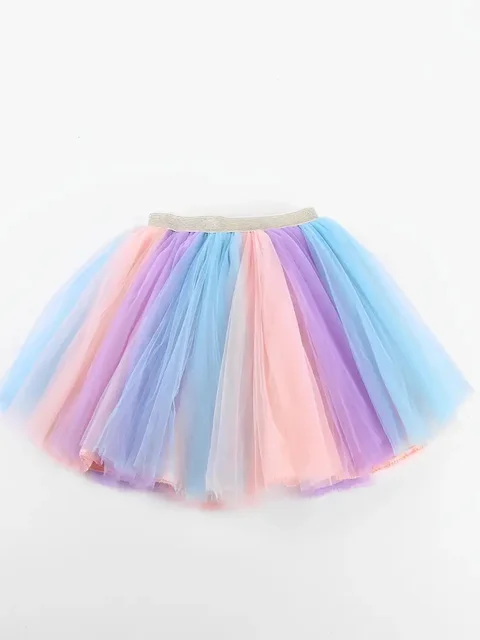 Girls Rainbow Skirt Layered Gradient Soft Tulle Tutu Skirts For Birthday Dance Performance Festive Costume-animated-img