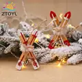 Christmas Hanging Pendant  Mini Wooden Sleigh Gift Box Model Ski Board Miniture DIY Christmas For 1/12 Doll House Accessories