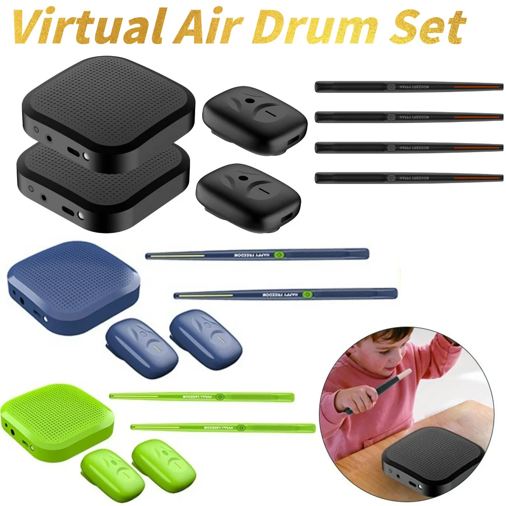 Virtual Electronic Air Drum Set Portable Drumsticks Virtual Air Drum Pedals Professional Mother's Day Gift for Adults Kids-animated-img