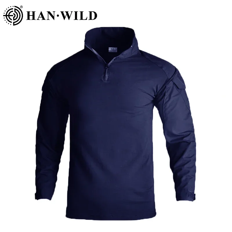 HAN WILD Men Combat Shirt Airsoft Tactical Hiking Shirts Outdoor CP Camouflage Long Sleeve Hunting Cotton Hunting Climb Clothes-animated-img