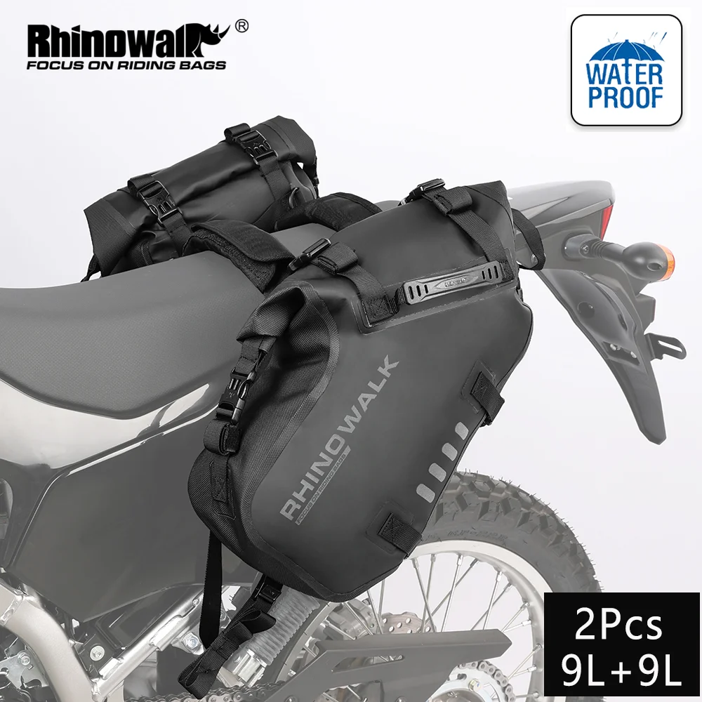 Rhinowalk Motorcycle Side Bag 2Pcs Waterproof 9L+9L Motorcross Saddlebag Motor Back Seat Tail Bag Fit Honda Suzuki Yamaha KTM