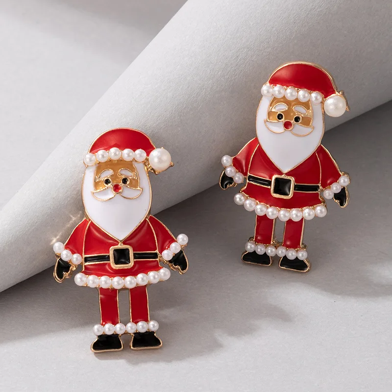 Cute Enamel Santa Claus Stud Earrings For Women Exquisite Imitation Pearl Cartoon Christmas Earring Xmas New Year Party Gifts-animated-img