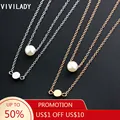 VIVILADY Hot Cute Imitation Pearl Circle Copper Alloy Charm Pendant Layers Chain Necklaces Women Summer Jewelry Bijoux Girl Gift preview-1