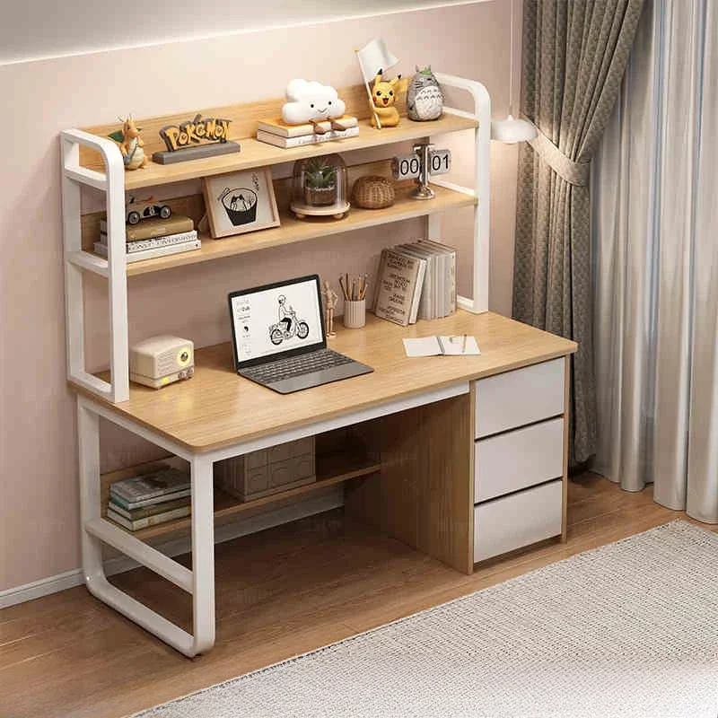 Luxury Desktop Computer Desks Home Student Study Table Bookshelf Integrated Computer Table Bedroom Writing Workbench Furniture B-animated-img