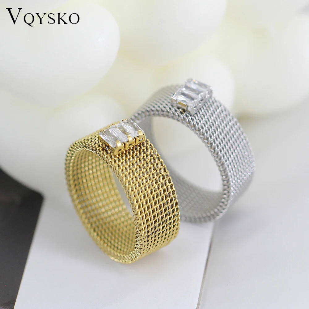 VQYSKO Stainless Steel Wire Mesh Simple Plain Wedding Band Ring Men's Comfort Fit Zircon Wedding Gift-animated-img