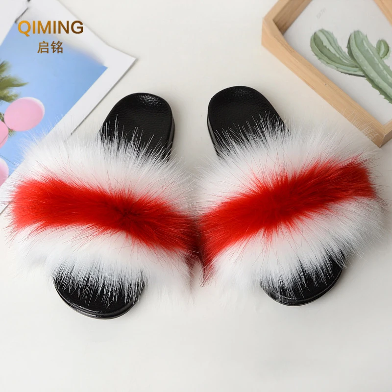 womens faux fur slides