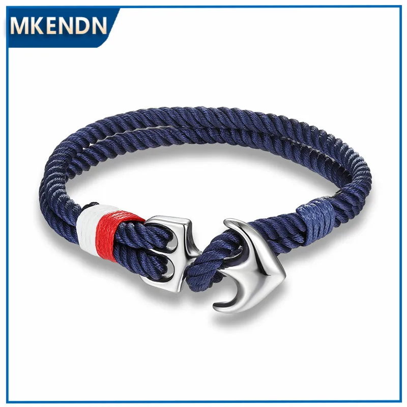 MKENDN High Quality Anchor Bracelets Men Charm Nautical Survival Rope Chain Paracord Bracelet Male Wrap Metal Sport Hooks-animated-img