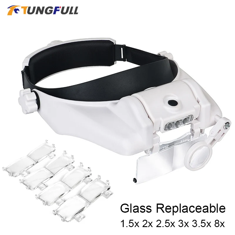 Magnifying Glasses Magnifier1.5X 2.5X 3.5X 5.0X USB Rechargeable With LED  Light For Reading Jewelers Watchmaker Repair Wearing