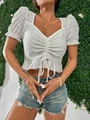 Women's Sexy V-neck Short-sleeve Hollow T-shirt,Women Casual Tops,Crop Top,Women Clothing,Tops For Women,women Clothes preview-1