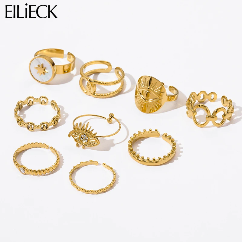 EILIECK 316L Stainless Steel Personality Golden Open Cuff Rings For Women Girl Fashion New Jewelry Lady Gift Party anillos mujer-animated-img