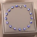 Stainless Steel Evil Eye Anklets For Women Enamel Round Leg Chain Blue Evil Eye Anklets Bracelet Summer Beach Foot Jewelry Gift