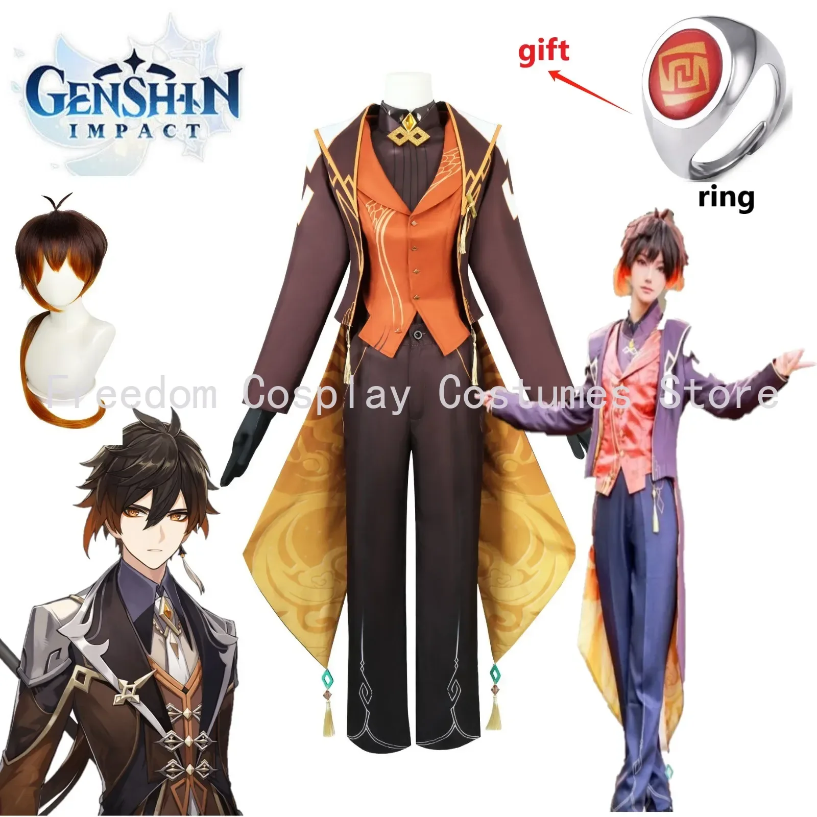 Game Genshin Impact Zhongli Cosplay Costume Zhongli Concert Cosplay Uniform Wig Anime Halloween Costumes for Men Women-animated-img