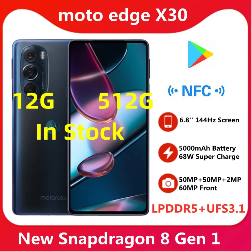 Global Rom Motorola Moto Edge X30 30 Pro 5G Phone Android 12 Snapdragon 8 Gen 1 6.8'' 144Hz Screen 68W Super Charge 5000mAh NFC