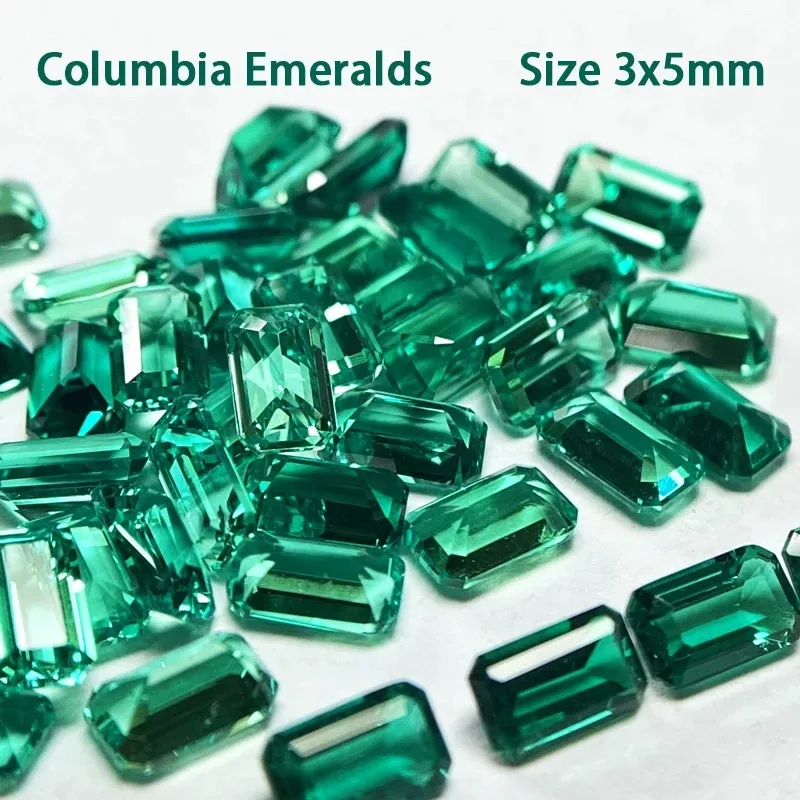 Lab Grown Emerald Cut Columbian Emeralds Hydrothermal Hand Cutting Advanced Jewelry Making Materials 0.35ct AGL Certificate-animated-img