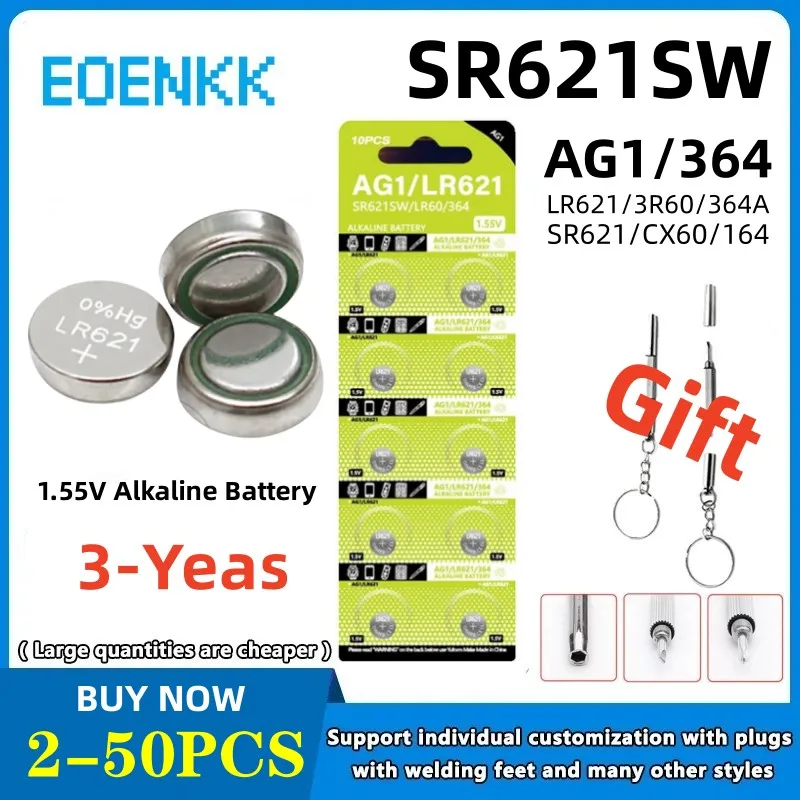 1 SONY 364 SR621SW SR621 LR621 SR60 Silver Oxide Watch Battery 0% Mercury
