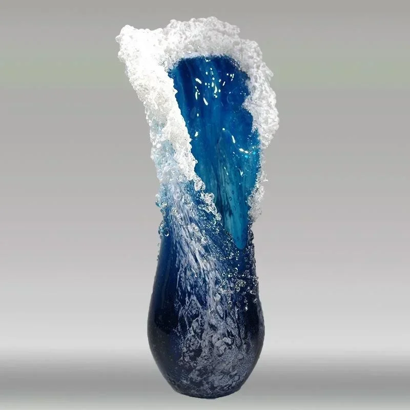Ocean Wave Small Vase Resin Crafts Ocean Wave Vase Decoration Ocean Series Blue Home Decoration 2024-animated-img