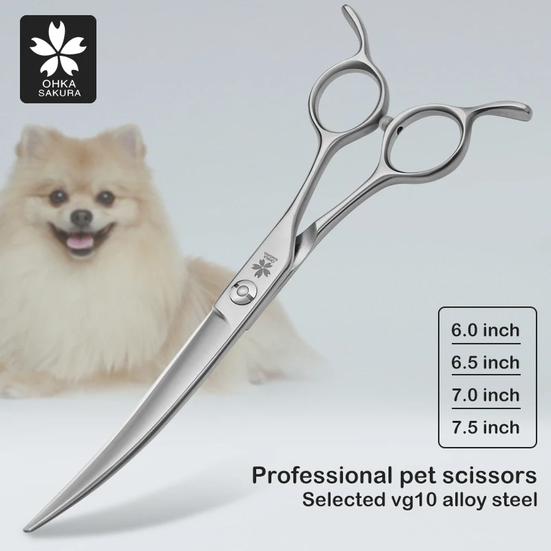 Pet Beautician 6.0 6.5 7.0 7.5 Solid Tail Bending Scissors Selected Vg10 Alloy Steel Dog Trimming Scissors-animated-img