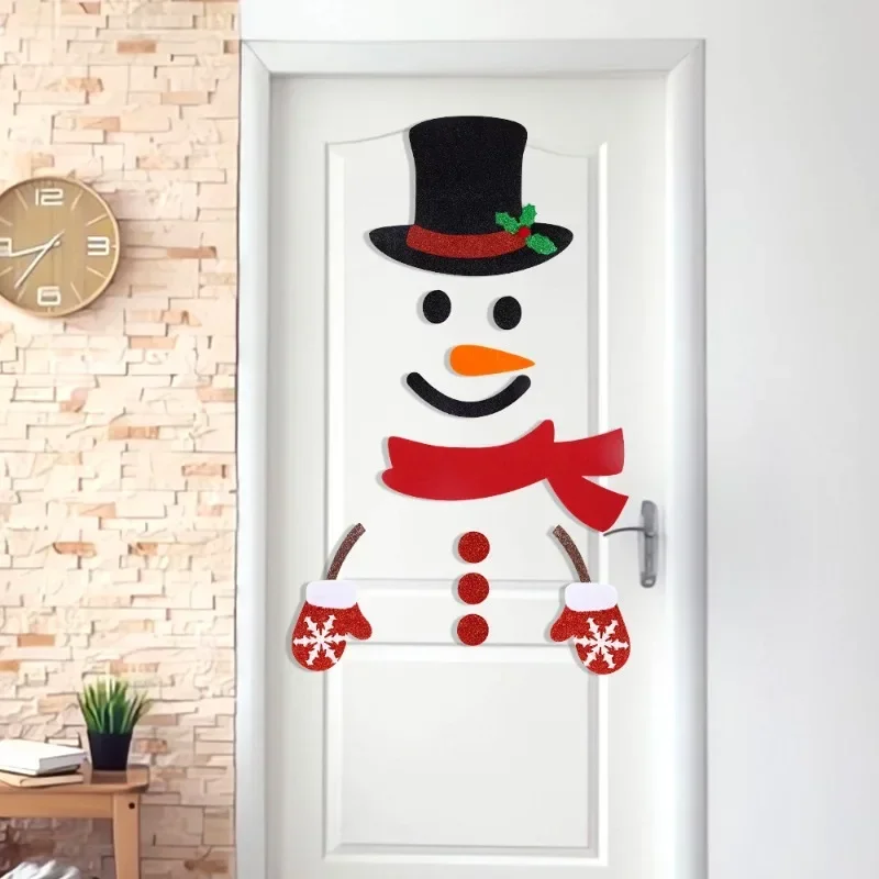Christmas Home Decoration Happy New Year 2024 Christmas Door Window Stickers Felt Cloth Snowman Santa Claus Elk Wall Sticker-animated-img