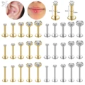 AOEDEJ 10Pcs/Lot Gold Color 16/18G Stainless Steel Labret Lip Stud Set 2/3/4/5/6MM CZ Crystal Helix Cartilage Tragus Piercings