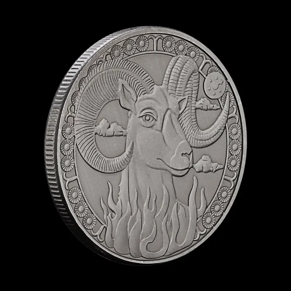 Aries Embossed Antique Silver Plated Commemorative Coin 12 Zodiac Signs Metal Badge Coins for Friends-animated-img