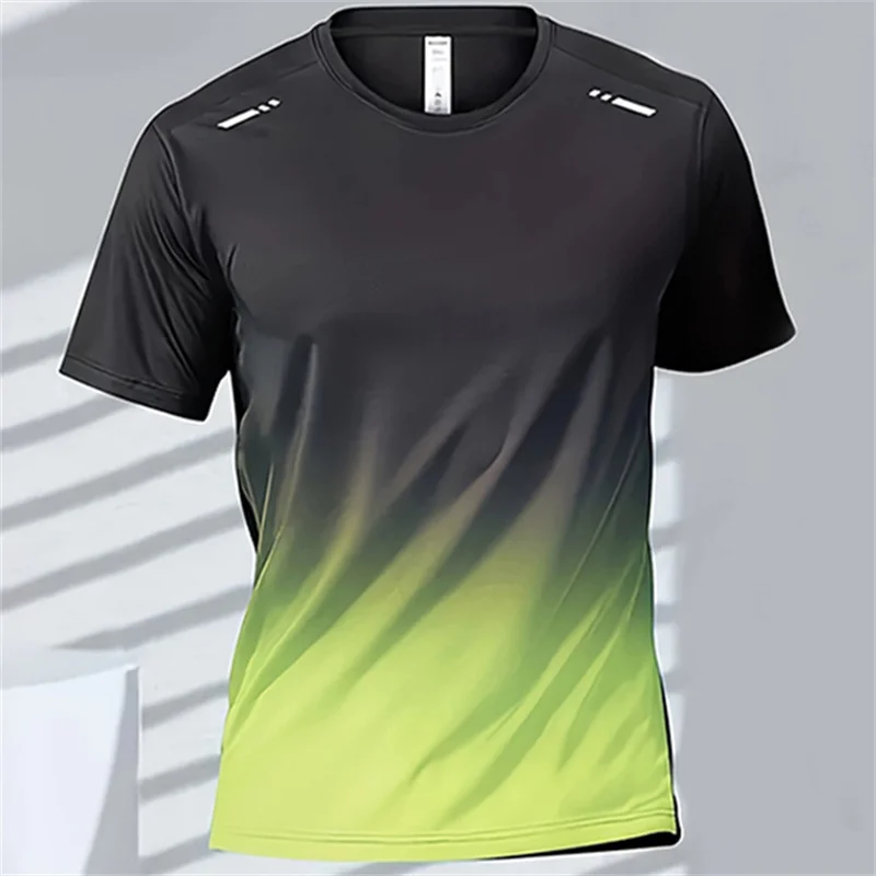 Men's Sports Running T-shirt Summer Quick Drying Gradient Short Sleeve  Outdoor Workout Training Running Outfit Round Neck Tops-animated-img