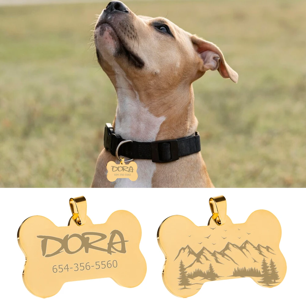 Personalized Dog Tag Thick Stainless Steel Free Engraving Peak Customized Name ID Tag for Small Large Dog Collar Accessories-animated-img