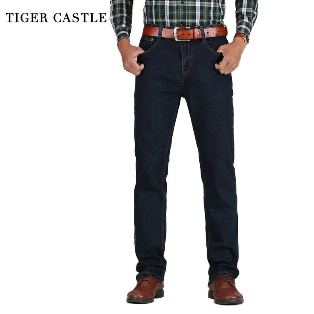 TIGER CASTLE Mens High Waist Jeans Cotton Thick Classic Stretch Jeans Black Blue Male Denim Pants Spring Autumn Men Trousers-animated-img