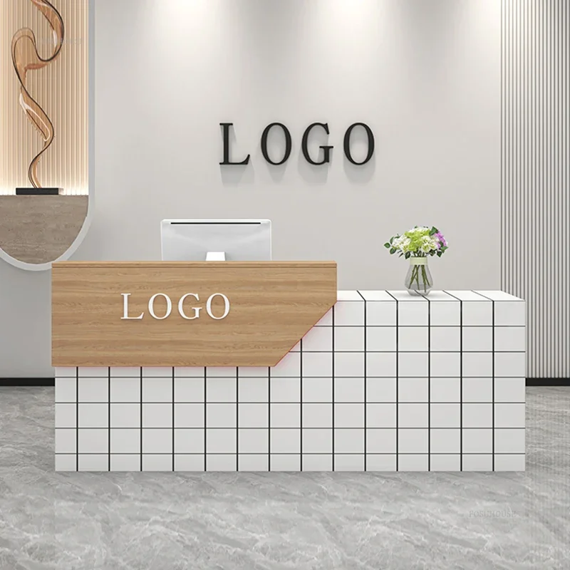 Company Front Desk Reception Desks Simple Office Desk Shop Small Clothing Store Beauty Salon Reception Counter Table Bar Cashier-animated-img