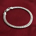 925 Sterling Silver Bracelet 5mm 20cm Flat Side Chain Lobster Clasp Bracelet For Woman Man Party Wedding Engagement Jewelry Gift preview-1