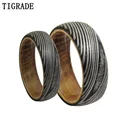 Tigrade 6mm/8mm Tungsten Carbide Wine Barrel Wood Grain Ring For Men Women Engagement Wedding Bands Lover Couple Rings Jewelry