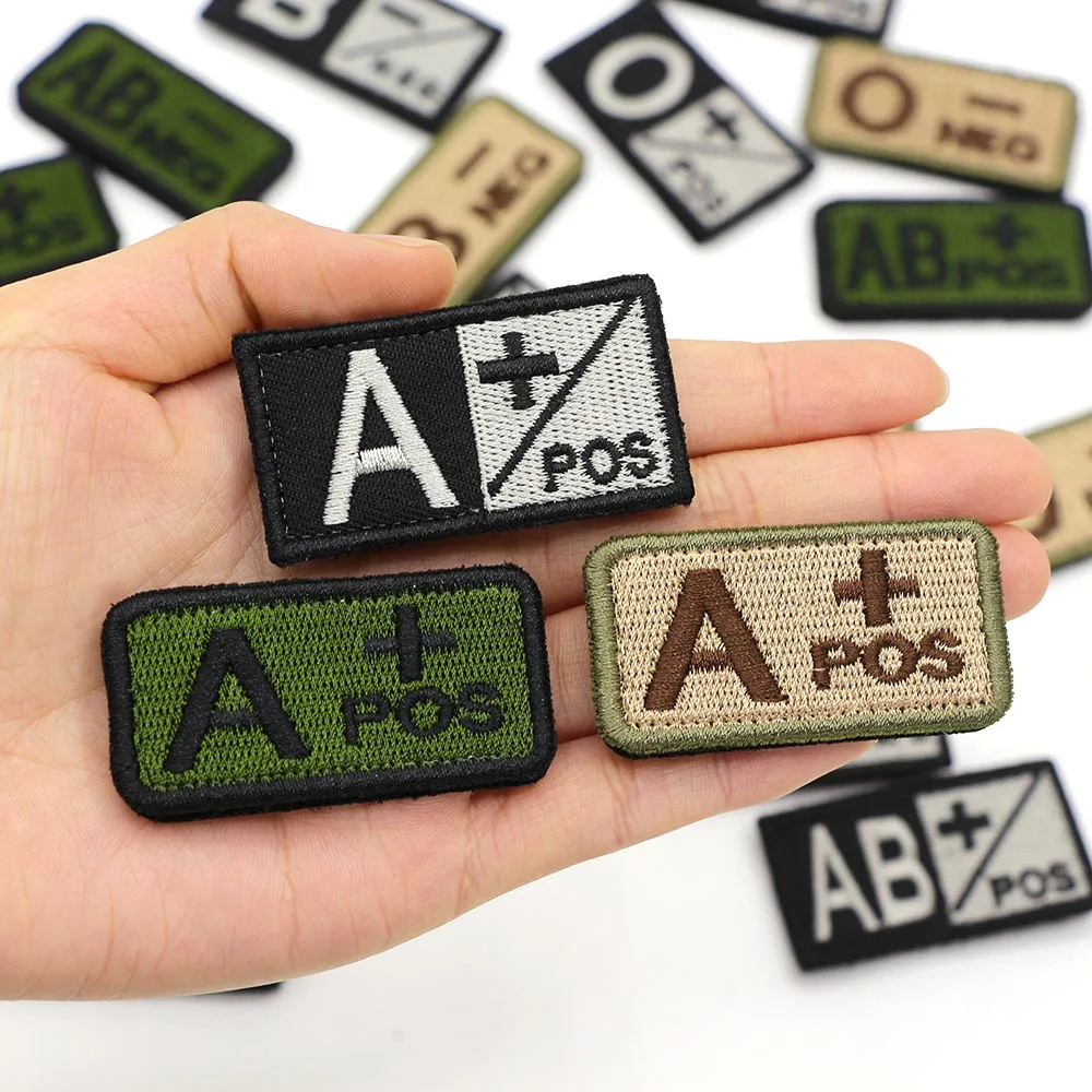 1Pcs Embroidery Patches Blood Type Positive Negative Military Tactics Badge for Backpack Hook & Loop Army Accessories A B O AB-animated-img