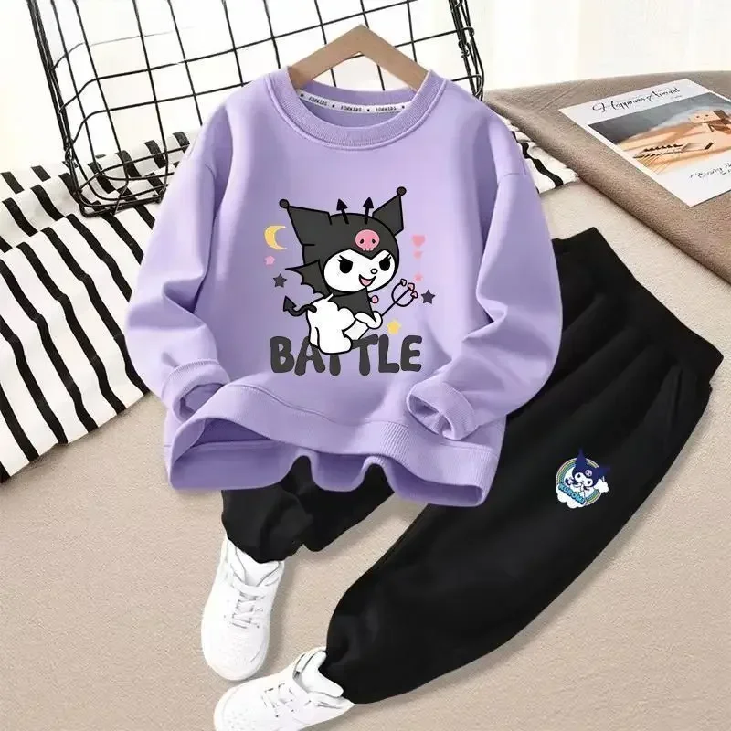 Sanrio Autumn New Children' Clothing Sets Cute Kuromi Melody Girls Sweatshirt and Sweatpant Two Piece Kids Tracksuit Gift-animated-img