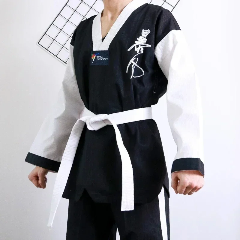 Adult Kid WTF Style Ribbed Taekwondo Polycotton Suit Dobok Martial Art Athletics-animated-img