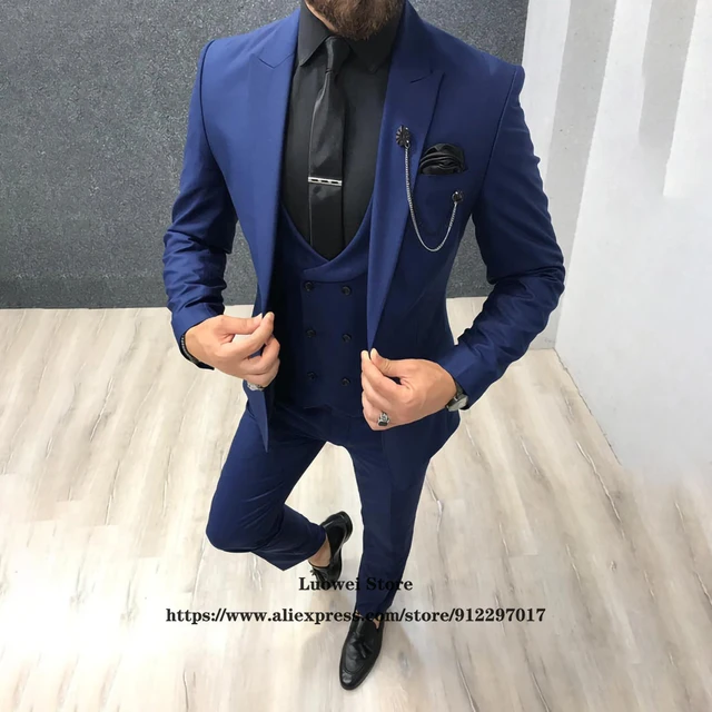 Men Slim Fit 3 Piece Jacket Vest Pants 