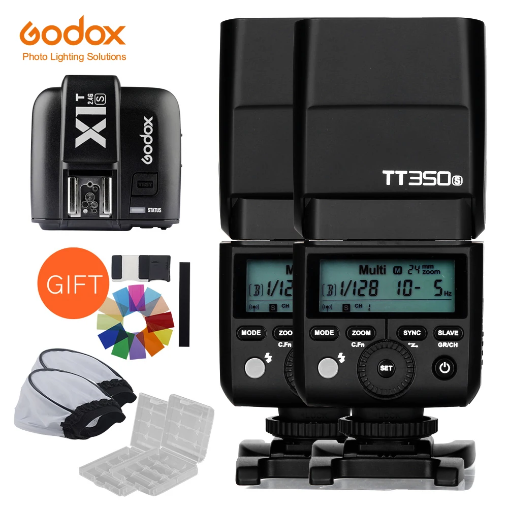 2x Godox Mini Speedlite TT350S Camera Flash TTL HSS GN36 +X1T-S Transmitter for Sony Mirrorless DSLR Camera A7 A6000 A6500-animated-img