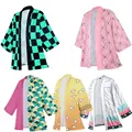 Anime Character Kamade Zezeko Pink Women's Kimono Cardigan Summer Kamado Tanjirou Green Black Checkered Men Japanese Haori Coat preview-1