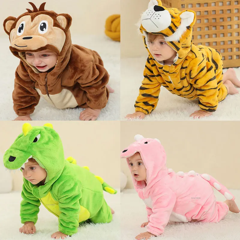 Cartoon lion Tiger Dinosaur Cosplay Costume Boy Girls Toddler Animal Jumpsuit Baby Rompers Infant Clothes Pyjamas Kids Kigurumi-animated-img