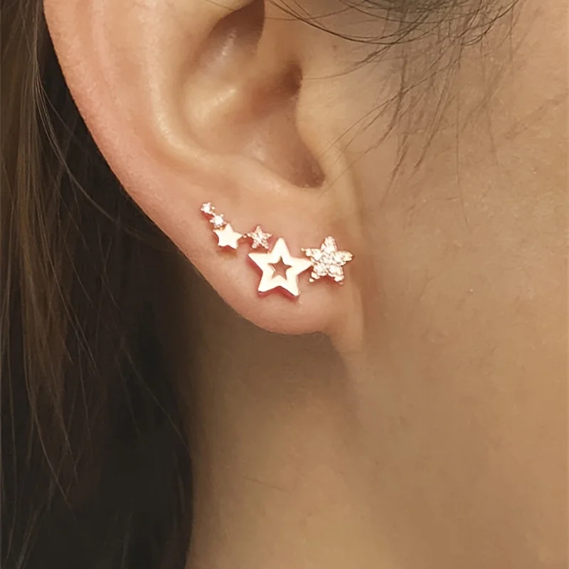 Glamorous Rhinestone Star Stud Earrings for Ladies - Hypoallergenic Alloy Jewelry - Perfect Daily Wear & Romantic Couple Gift fo-animated-img