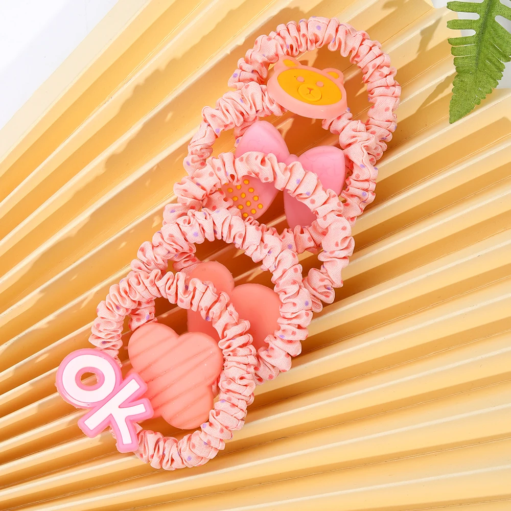 5Pcs/Set Cute Elastic Scrunchie Hair Ties Rubber Bands for Women Flower Bear Heart Bowknot Hair Bands Headwear Hair Accessorie-animated-img