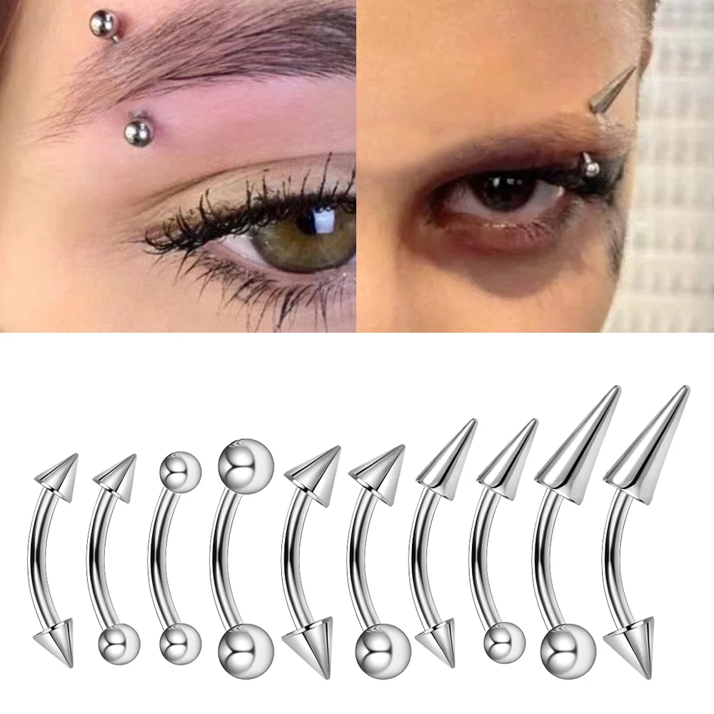 2Pcs Stainless Steel Curved Barbells Eyebrow Rings Piercing Bar Banana Eyebrow Ear Cartilage Tragus Body Piercing Jewelry-animated-img