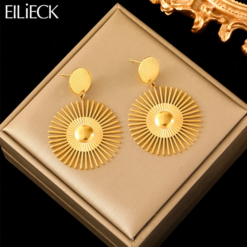 EILIECK 316L Stainless Steel Gold Color Sunflower Dangle Earrings For Women Fashion New Holiday Gift Ear Drop Jewelry Bijoux-animated-img