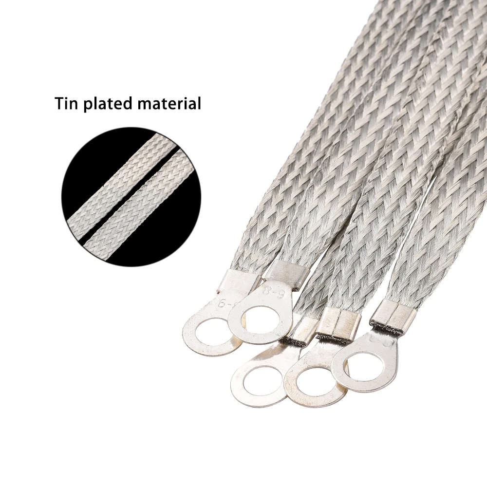 3pcs 10"+2pcs 13" Universal Car Engine Ground Strap Braided Sleeve Tinned Copper Plating Knitted Cable Flat For Truck-animated-img