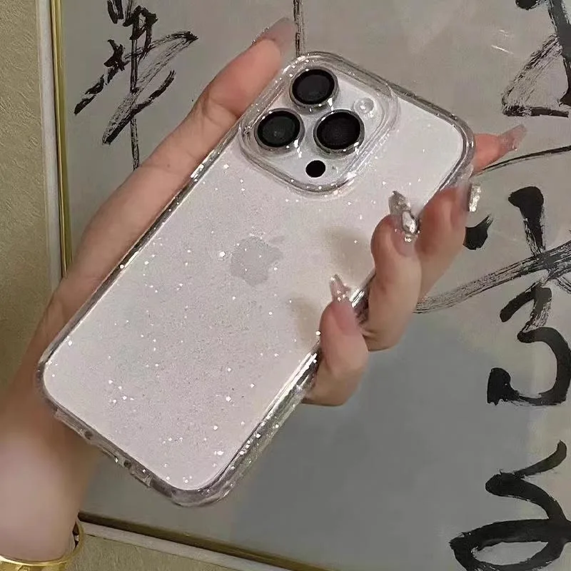 Luxury Clear Glitter Case For iPhone 16 15 14 13 12 11 Pro Max X XS Max XR 7 8 Plus Soft Transparent Silicone Cover-animated-img