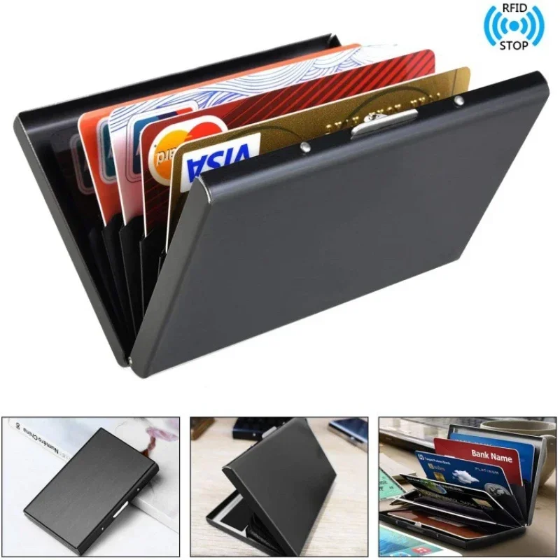 1pc Card Holder Men RFID Blocking Aluminum Metal Slim Wallet Money Bag Anti-scan Credit Card Holder Thin Case Small Male Wallet-animated-img